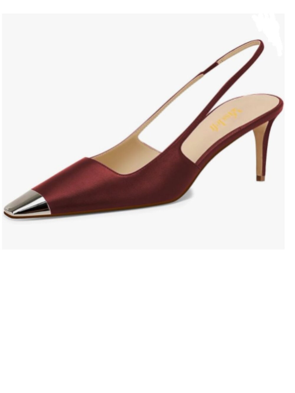 miss left Burgundy Slingback Square Toe Metal Cap Mid Heels Slip On Pumps